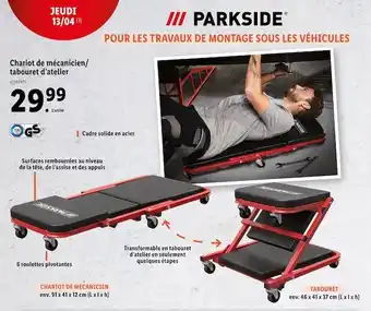 Lidl Parkside chariot de mécanicien/ tabouret d’atelier offre