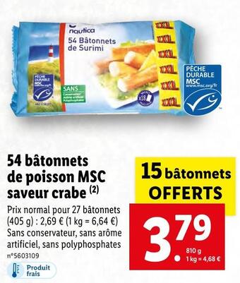Lidl Nautica 54 bâtonnets de poisson msc saveur crabe offre
