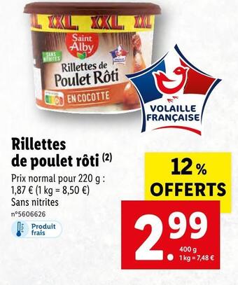 Lidl Saint alby rillettes de poulet rôti offre