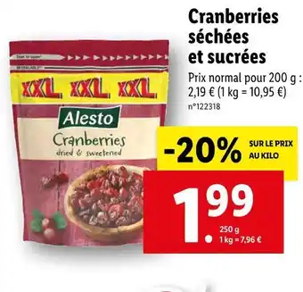 Lidl Alesto cranberries séchées et sucrées offre