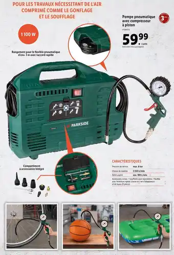 Lidl Parkside pompe pneumatique avec compresseur à piston offre