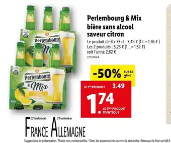 Lidl Perlembourg mix bière sans alcool saveur citron offre