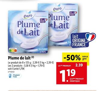 Lidl Envia plume de lait offre