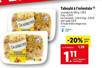 Lidl Saladinettes taboulé à l’orientale offre