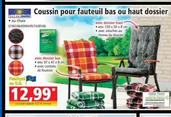 Norma Coussin pour fauteuil bas ou haut dossier offre