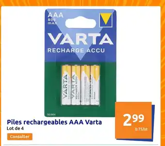 Action Piles Rechargeables AAA Varta offre