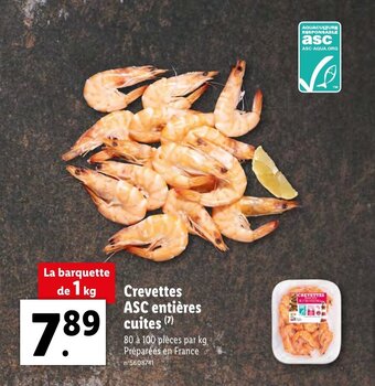 Lidl Crevettes ASC entières cuites offre