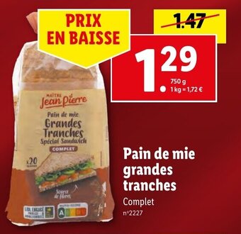 Lidl Pain de mie grandes tranches offre
