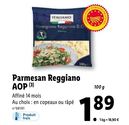 Promo Parmesan reggiano AOP chez Lidl