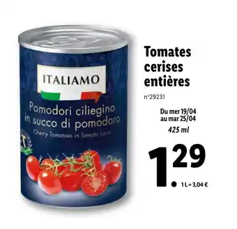 Lidl Tomates cerises entières offre