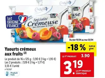 Lidl Yaourts crémeux aux fruits offre