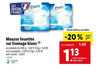 Lidl Mousse fouettée sur fromage blanc offre