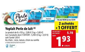 Lidl Yoplait perle de lait offre