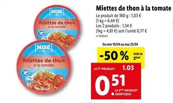 Lidl Miettes de thon à la tomate offre
