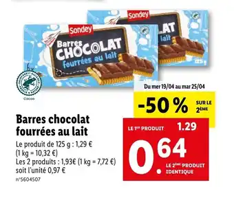 Lidl Barres chocolat fourrées au lait offre