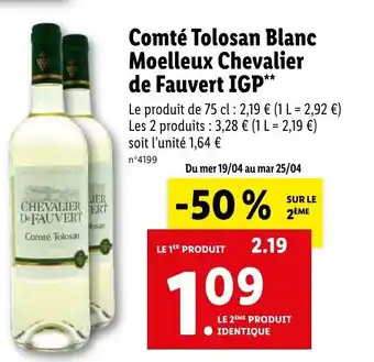 Lidl Comté tolosan blanc moelleux chevalier de fauvert IGP offre