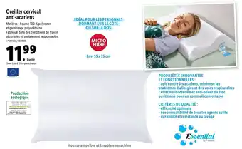 Lidl Oreiller Cervical Anti-Acariens offre