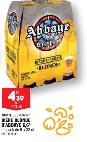 ALDI Bière Blonde D'Abbaye 6.6 offre