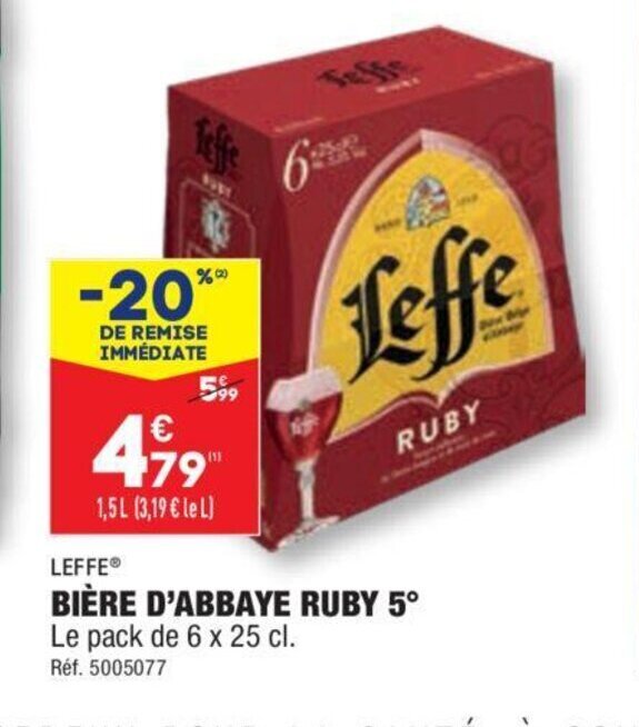 Promo Leffe Bière d'Abbaye Ruby 5 chez ALDI