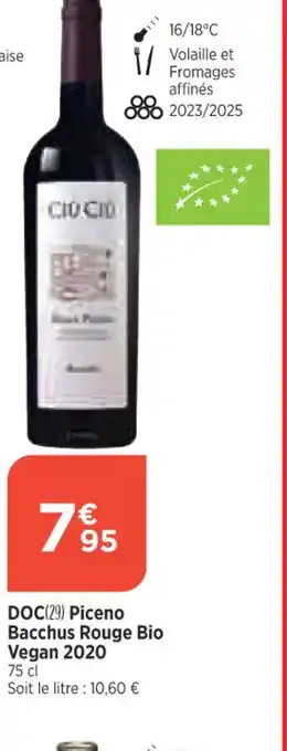 Bi1 DOC Piceno Bacchus Rouge Bio Vegan 2020 offre