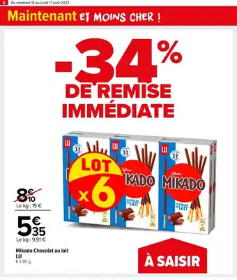 Carrefour Market Mikado chocolat au lait lu offre