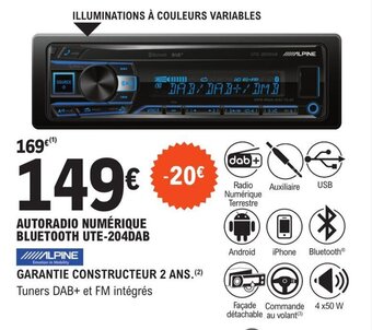 E.Leclerc L'Auto Autoradio numerique bluetooth UTE-204DAB offre