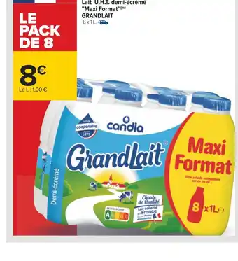 Carrefour Grandlait lait u.h.t. demi-écrémé maxi format offre