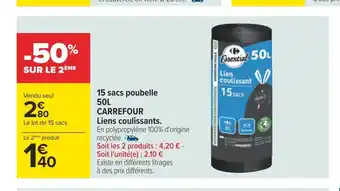Carrefour Carrefour essential 15 sacs poubelle 50l offre
