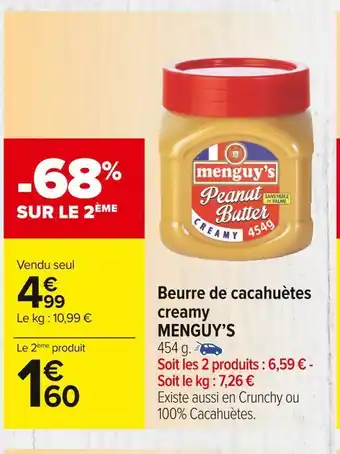 Carrefour Market Menguy’s beurre de cacahuètes creamy offre