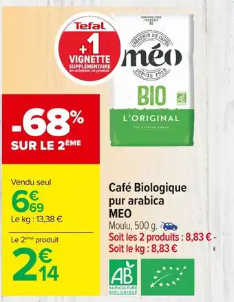 Carrefour Market Meo café biologique pur arabica offre