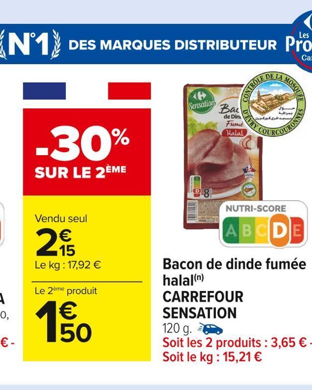 Promo Carrefour sensation bacon de dinde fumée halal chez Carrefour Market