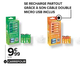 Carrefour Market Carrefour lot de 4 piles rechargeables hr6/aa via une prise usb offre