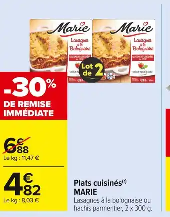Carrefour Market Marie plats cuisinés offre