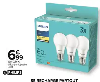 Carrefour Market Philips lot de 3 ampoules philips e27, forme standard 60w offre