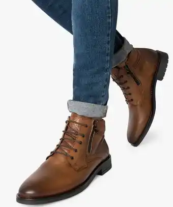 Gémo Boots homme en cuir uni fermeture lacets et zip - tanéo offre