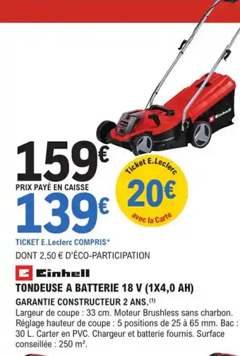 E.Leclerc Brico Tondeuse A Batterie 18 V offre