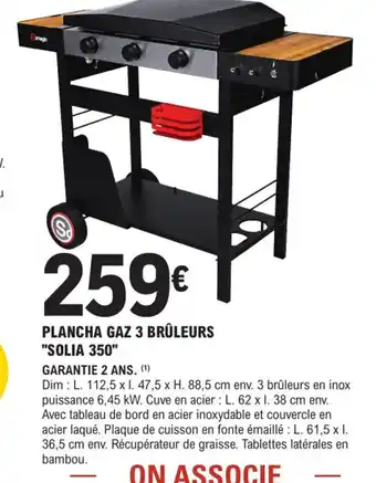 E.Leclerc Brico Plancha Gaz 3 Brûleurs Solia 350 offre