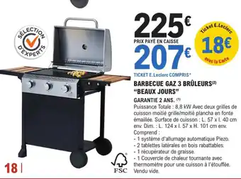 E.Leclerc Brico Barbecue Gaz 3 Brûleurs Beaux Jours offre