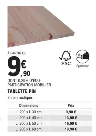 E.Leclerc Brico Tablette Pin offre