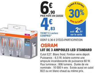 E.Leclerc Brico Lot de 3 Ampoules LED Standard offre
