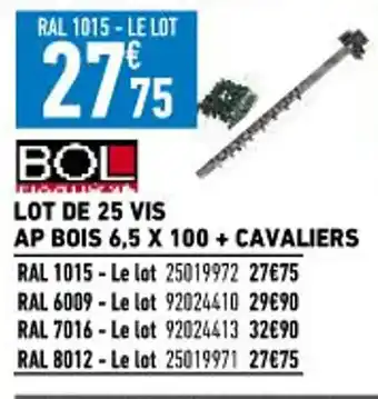 Brico Cash Lot de 25 Vis AP Bois 6.5x100 + Cavaliers offre