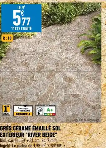 Brico Cash Grés Cérame émaillé Sol Extérieur "River Beige" offre