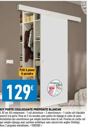 kit Porte Coulissant Prépeinte Blanche