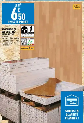 Brico Cash Revêtement de Sol Stratfié Decor Hêtre offre