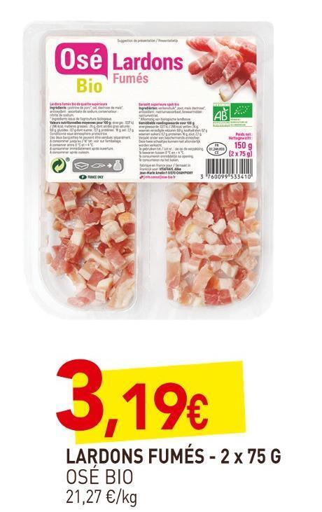 naturéO Osé bio lardons fumés offre