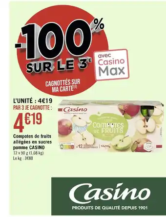 Casino compotes de fruits allégées en sucres pomme
