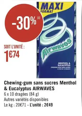 Airwaves chewing-gum sans sucres menthol & eucalyptus