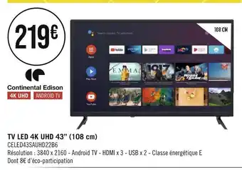 Continental edison tv led 4k uhd 43ââ (108 cm)