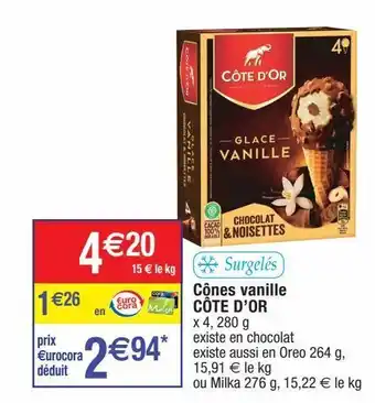 Cora x Carrefour Cônes à la vanille côte d'or offre