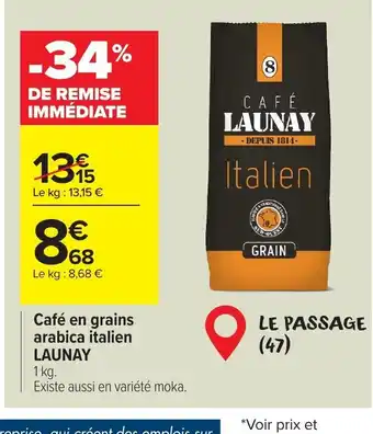 Cafe en grains arabica italien launay